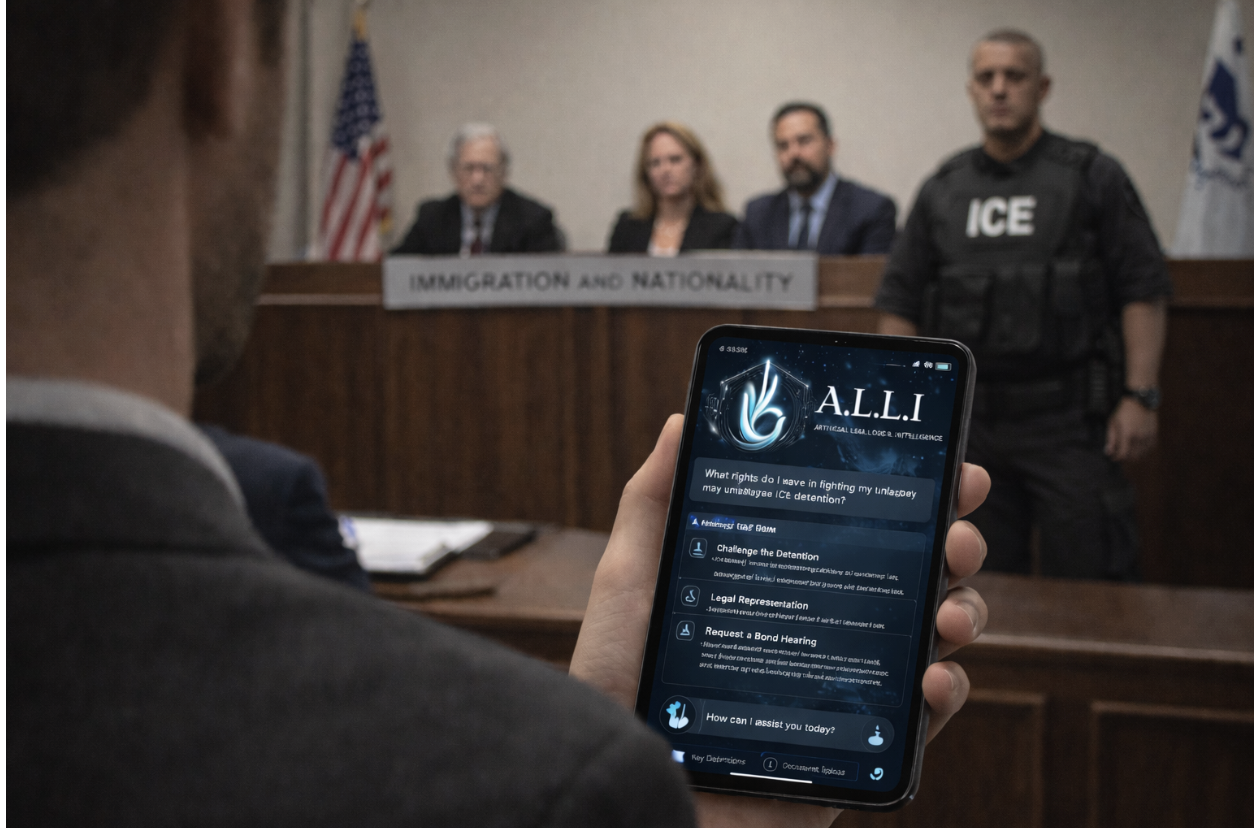 ALLI - Person using tablet in courtroom